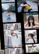 A collage of photos of a young woman posing for a picture.